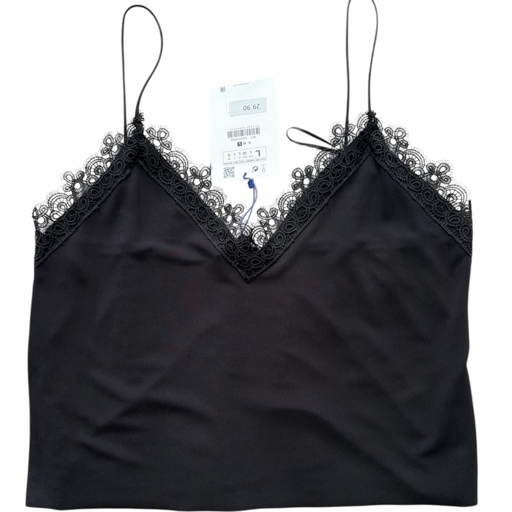 Zara Lingerie style Black Lace Trim Cami Top - Picture 2 of 3